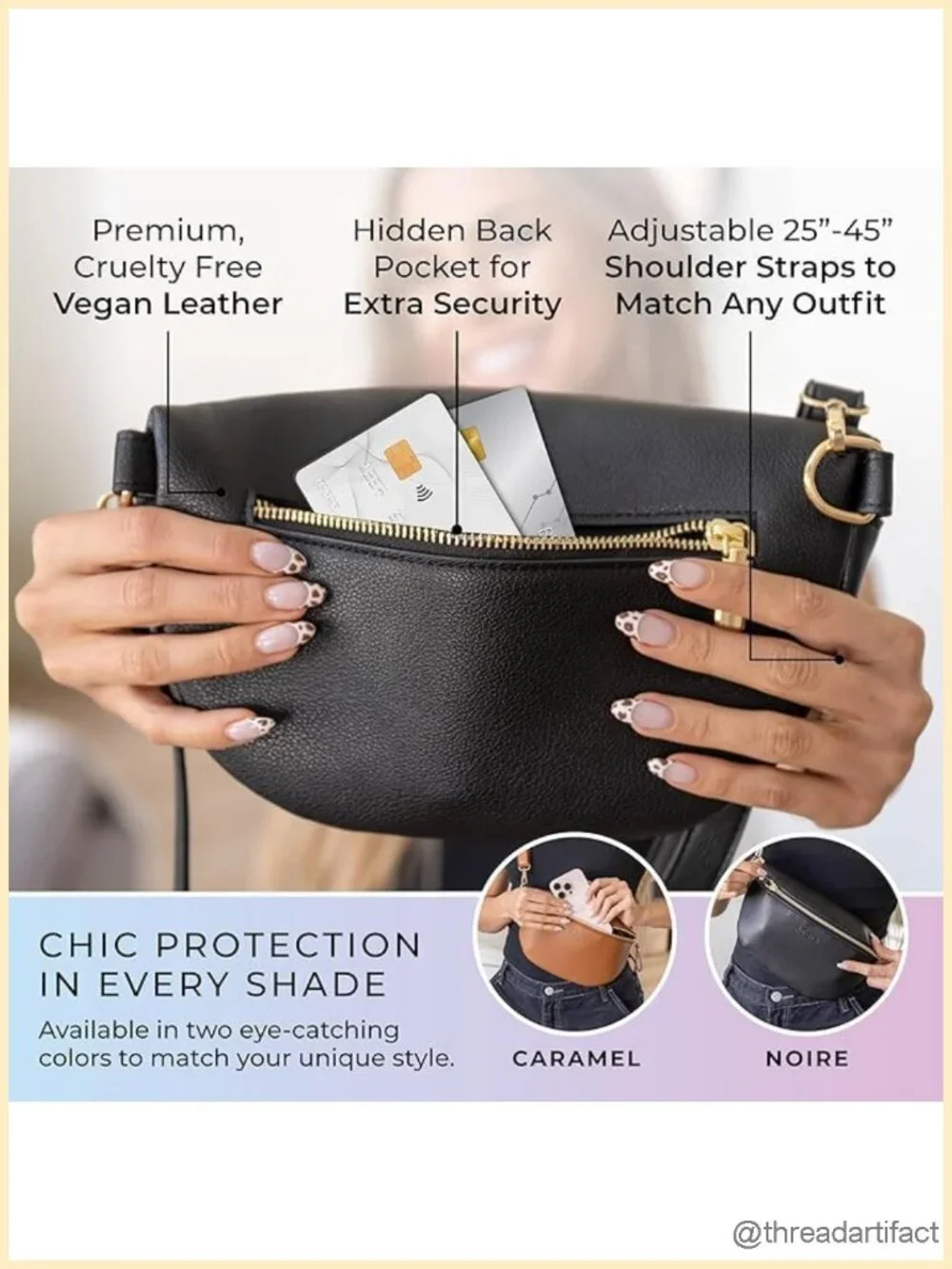 RFID Anti-Theft Sling Crossbody Bag with Secret Pocket and Removable Straps